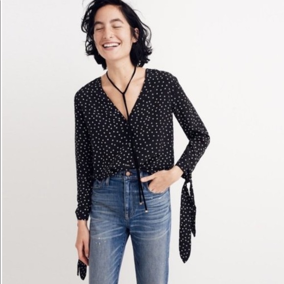 Madewell 100% Silk Star Scatter Tie-Sleeve Blouse - Picture 5 of 5